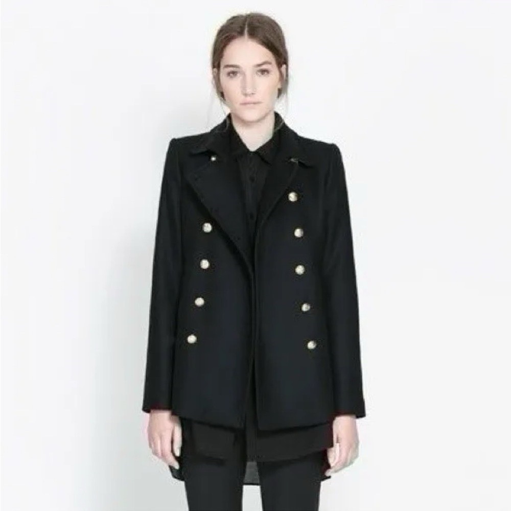Zara Short Coat With Gold Metallic Buttons Black - Picture 10 of 12